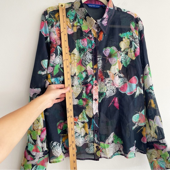 Georg Roth Butterfly Print Button Down Shirt Artsy Art to Wear colorful bold L - Picture 8 of 12